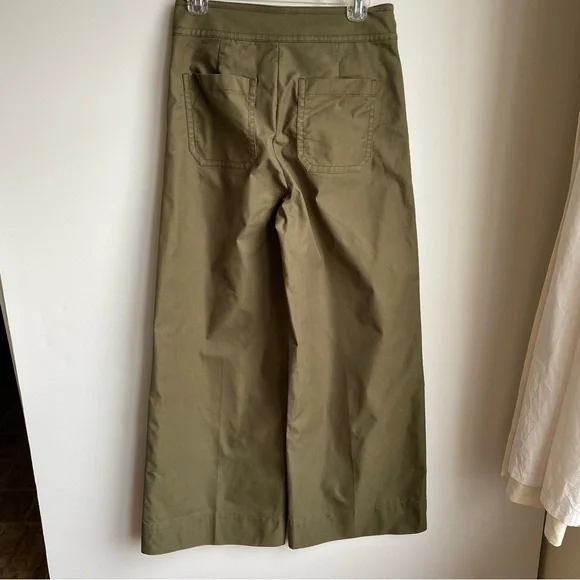J. Crew Wide Leg Cotton Blend Dark Olive Green Trousers Size 6 - Picture 2 of 10